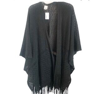 Sonoma Women's Black Open Knit Fringed Shawl Wrap NWT